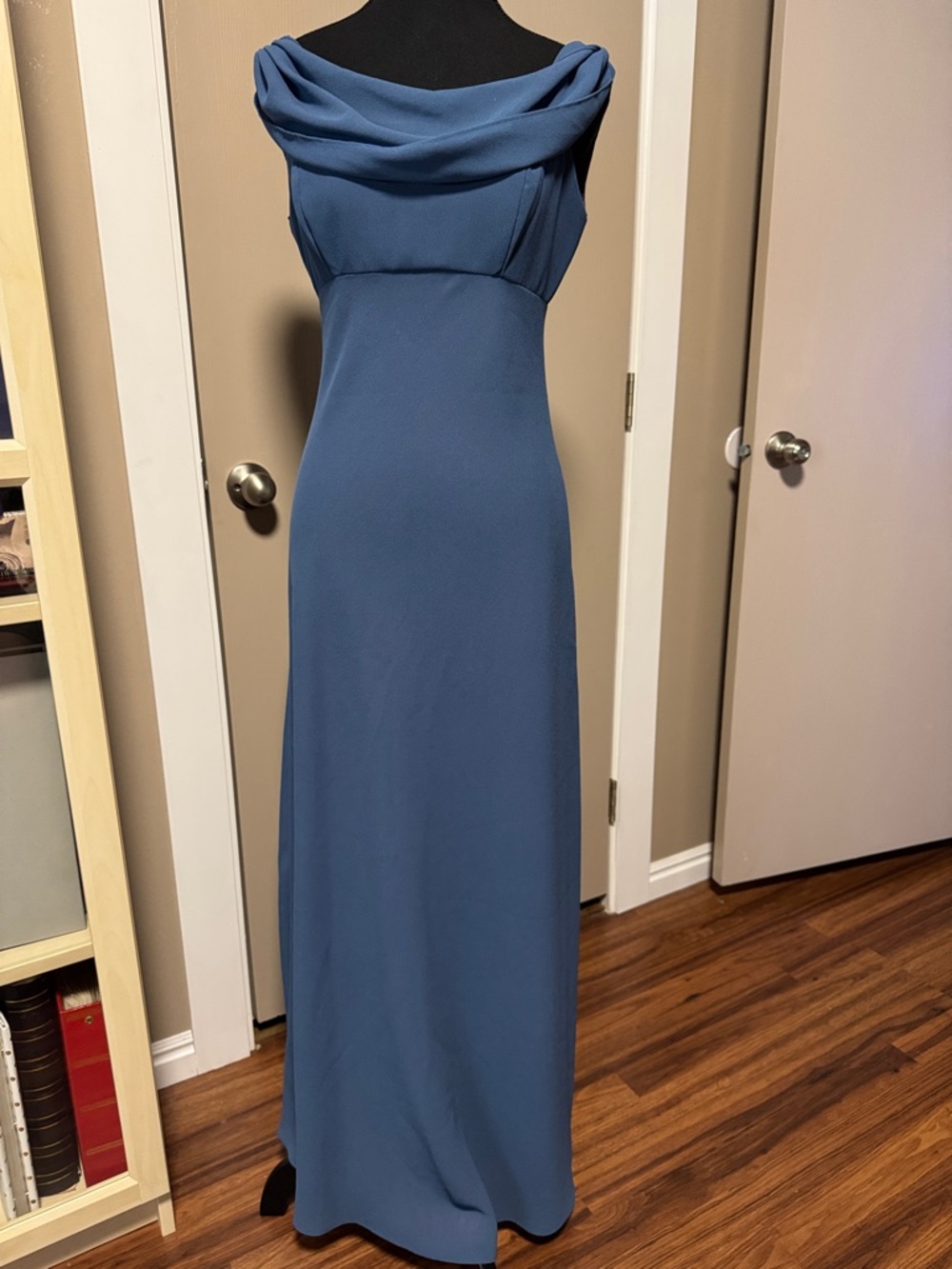 Cowl-Neck Maxi Dress in Dusty Blue